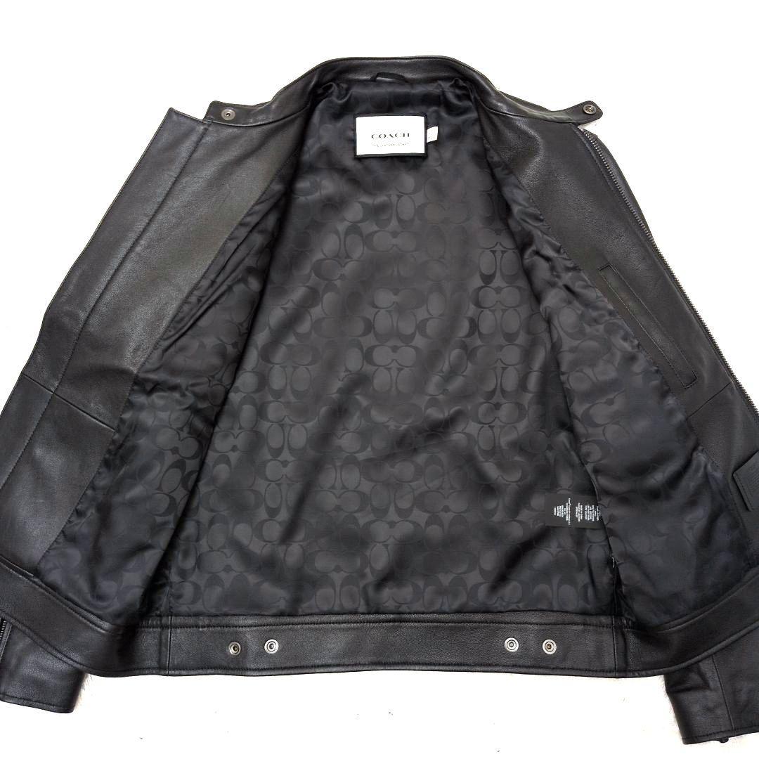 【未使用保管品 カバー付き】コーチ　ライダースジャケット　ラム　シグネチャー　黒