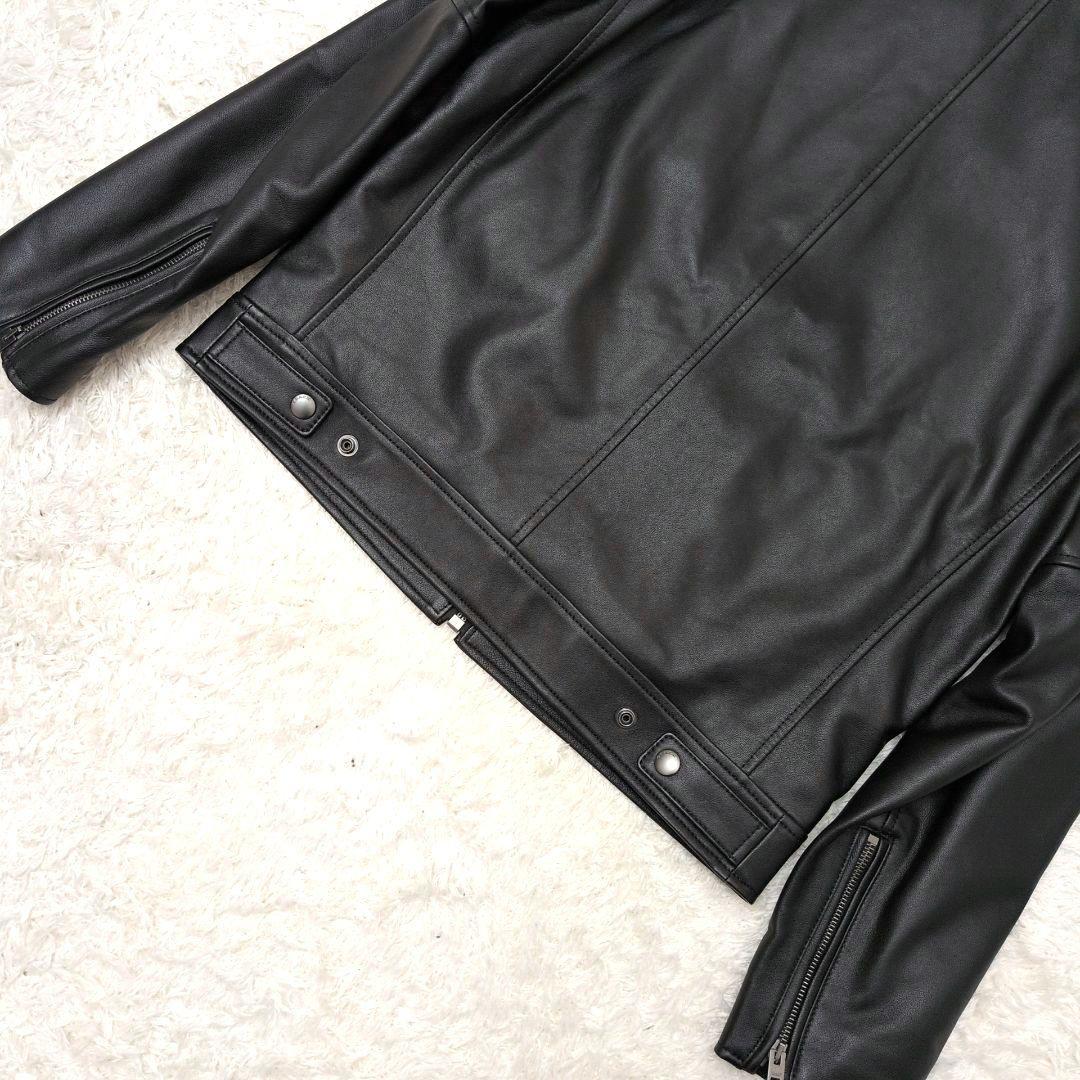 【未使用保管品 カバー付き】コーチ　ライダースジャケット　ラム　シグネチャー　黒