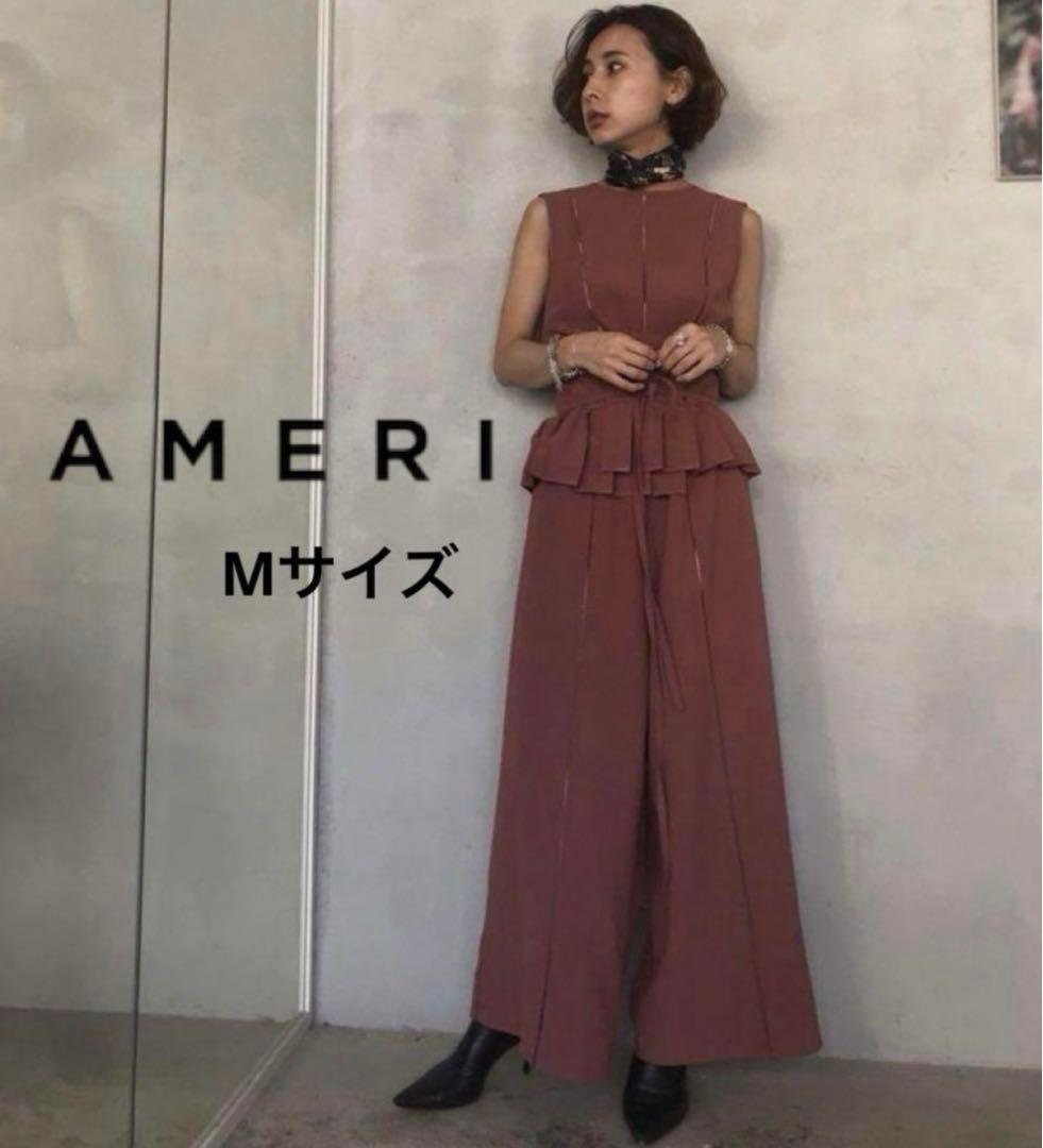 【新品タグ付き】 Ameri vintage プリーツワイドベルトロンパース