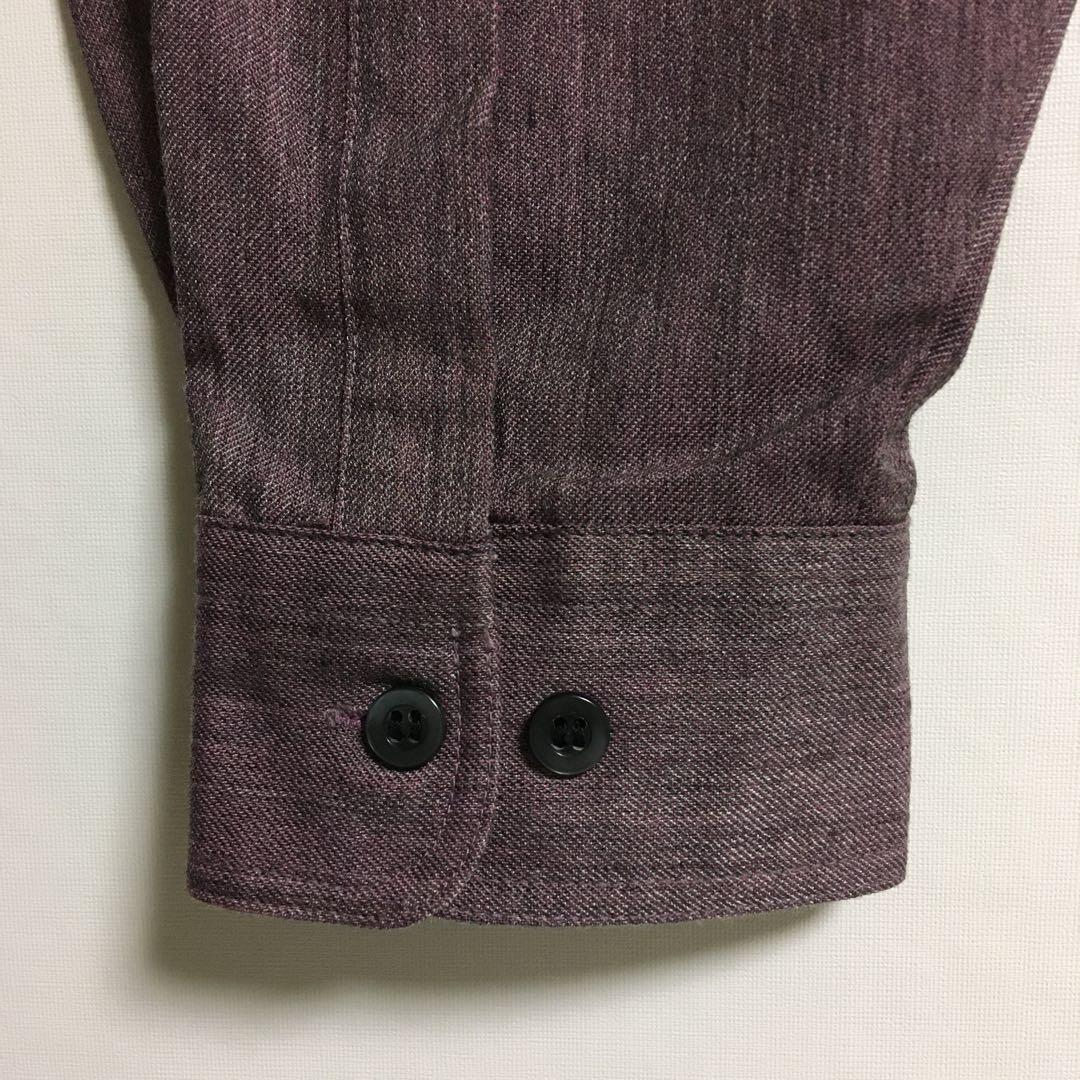 ネクタイシャツ 古着 日本製 ウール混くすみポリシャツ 幾何学模様シルクネクタイ