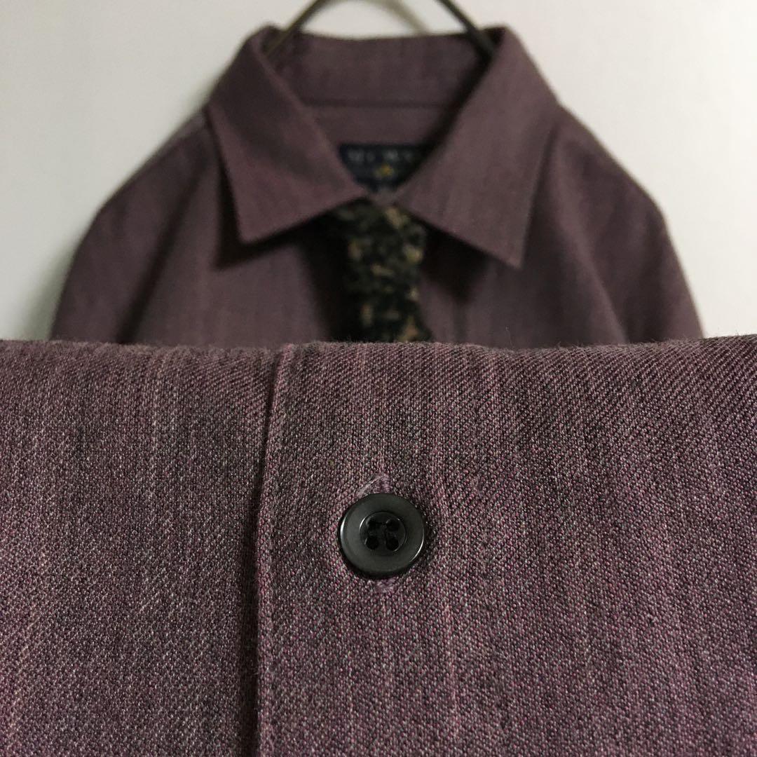 ネクタイシャツ 古着 日本製 ウール混くすみポリシャツ 幾何学模様シルクネクタイ