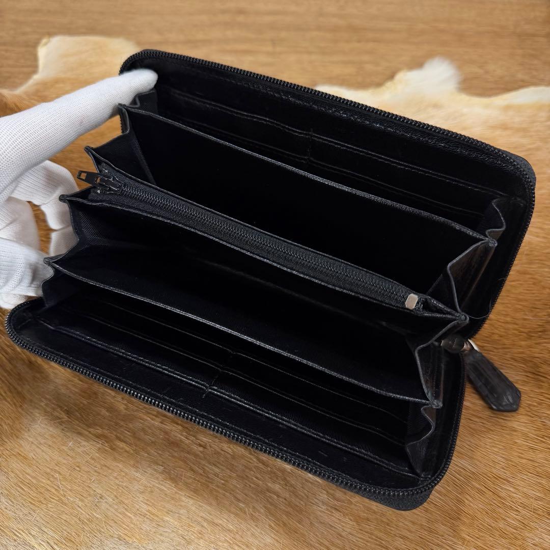 極美品 JRA認定 定12万 最高峰 クロコダイル ポロサス 一枚革 長財布 黒