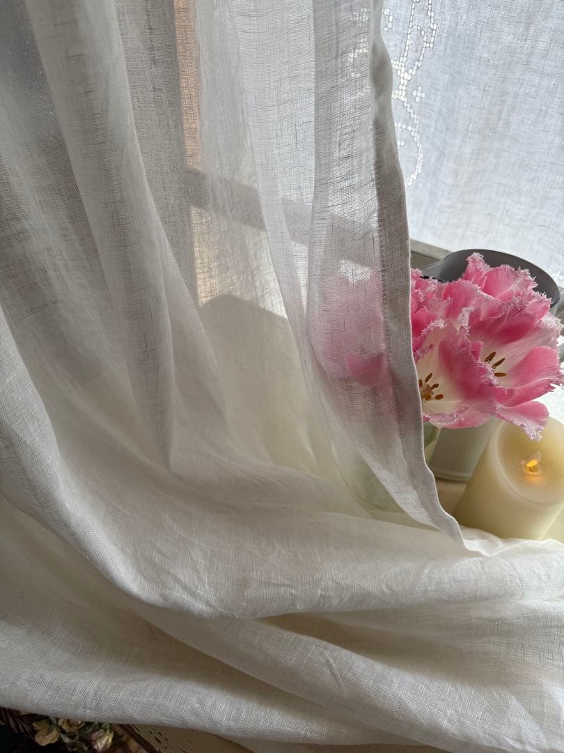 今日のお品ஐ⋆*フランスアンティーク・スカラップと刺繍のリネンガーゼカーテン