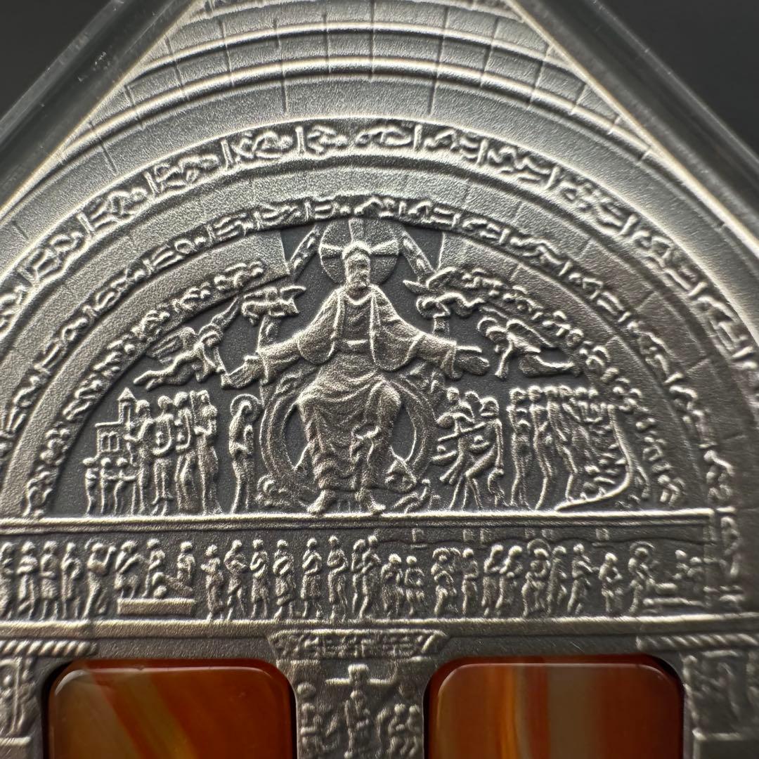 アンティーク銀貨 ロマネスク様式 パワーストーンのステンドグラス 純銀