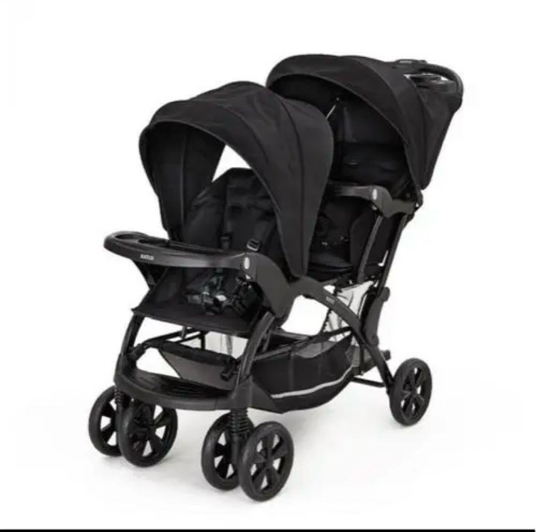 【新品未使用】二人でゴーDX 2人乗りベビーカー　レインカバー付オニキスブラック