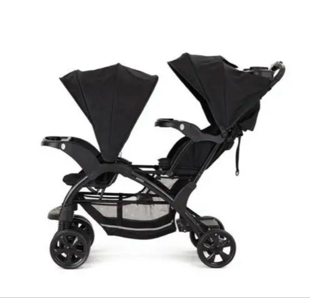 【新品未使用】二人でゴーDX 2人乗りベビーカー　レインカバー付オニキスブラック
