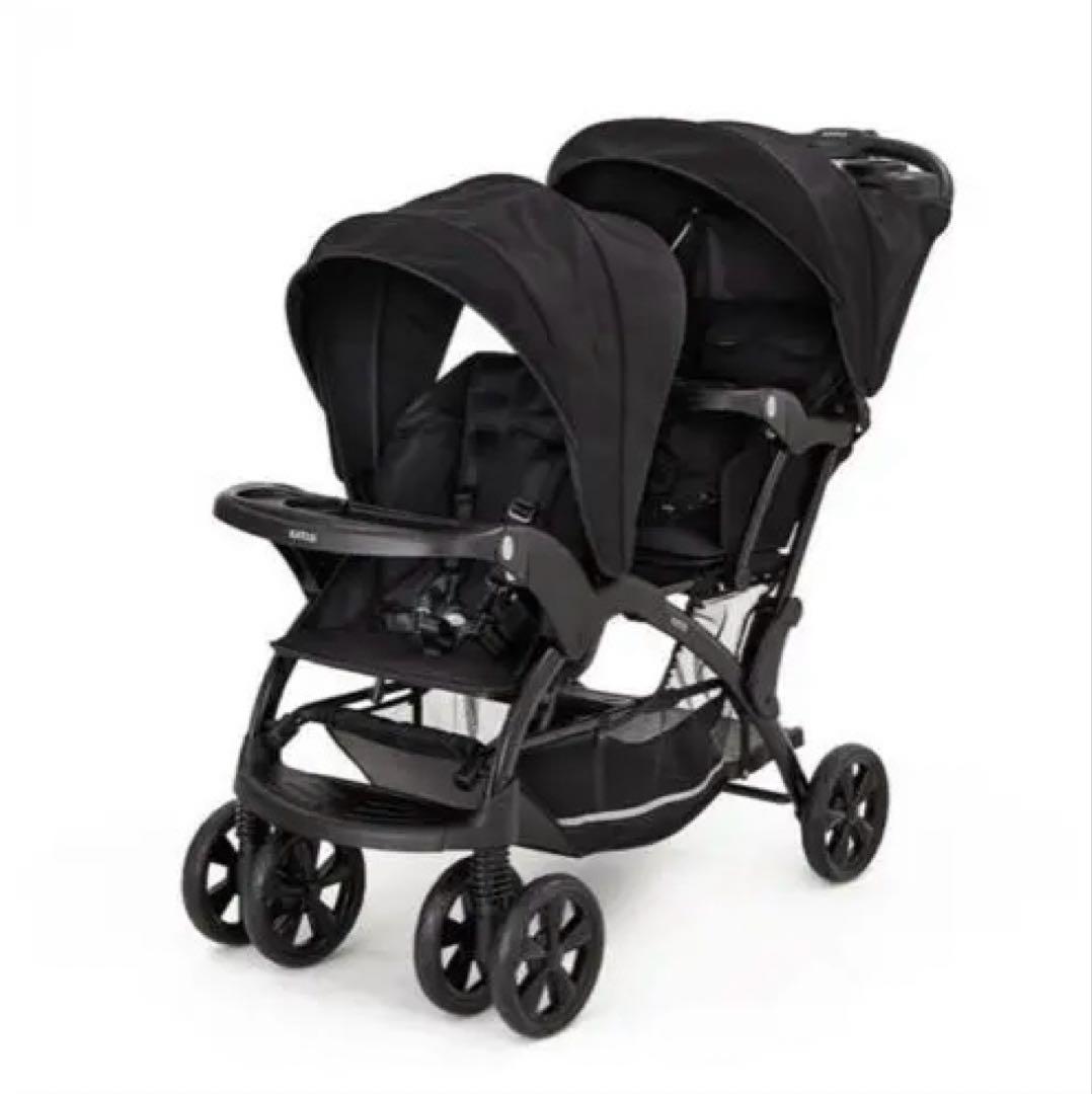 【新品未使用】二人でゴーDX 2人乗りベビーカー　レインカバー付オニキスブラック