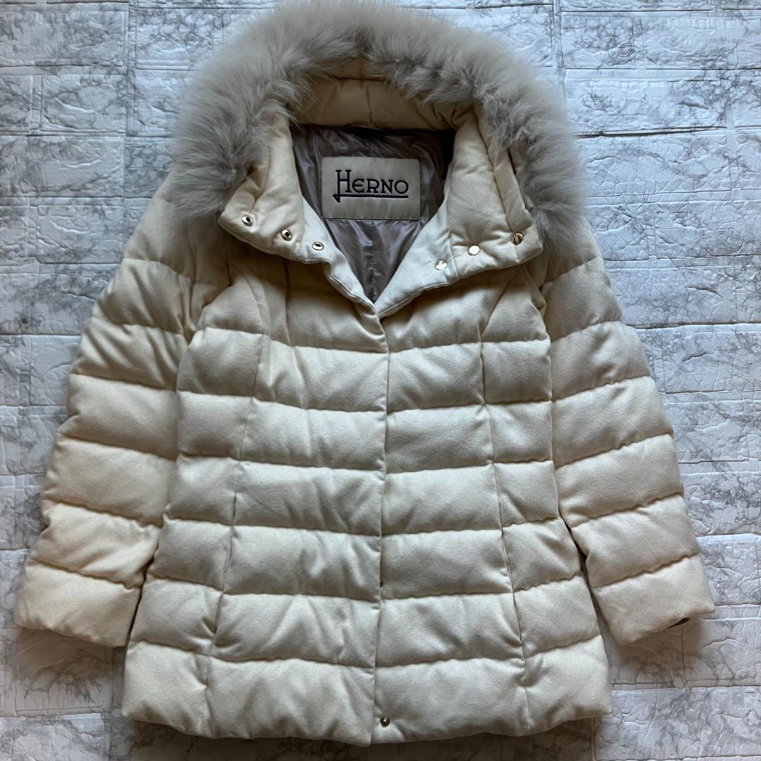 美品◎HERNO ダウン PIACENZA カシミヤ シルク フォックスファー