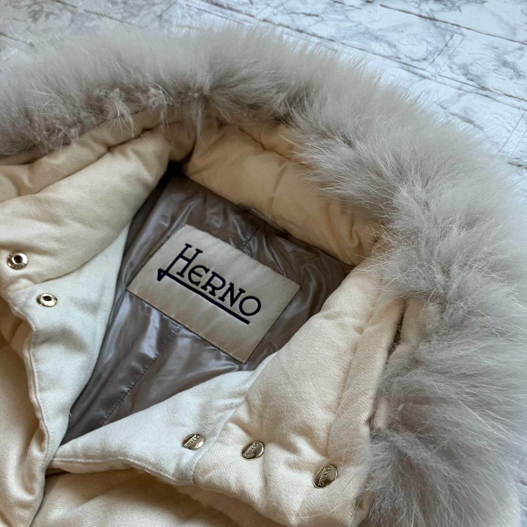 美品◎HERNO ダウン PIACENZA カシミヤ シルク フォックスファー