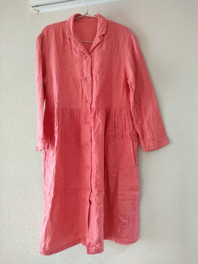 UCHINO　マシュマロガーゼ 前あき開襟ワンピース　S