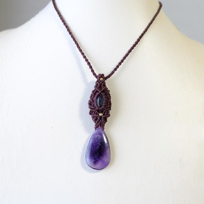 ファントムアメジスト リバーシブルマクラメ編みペンダントネックレス 3151
