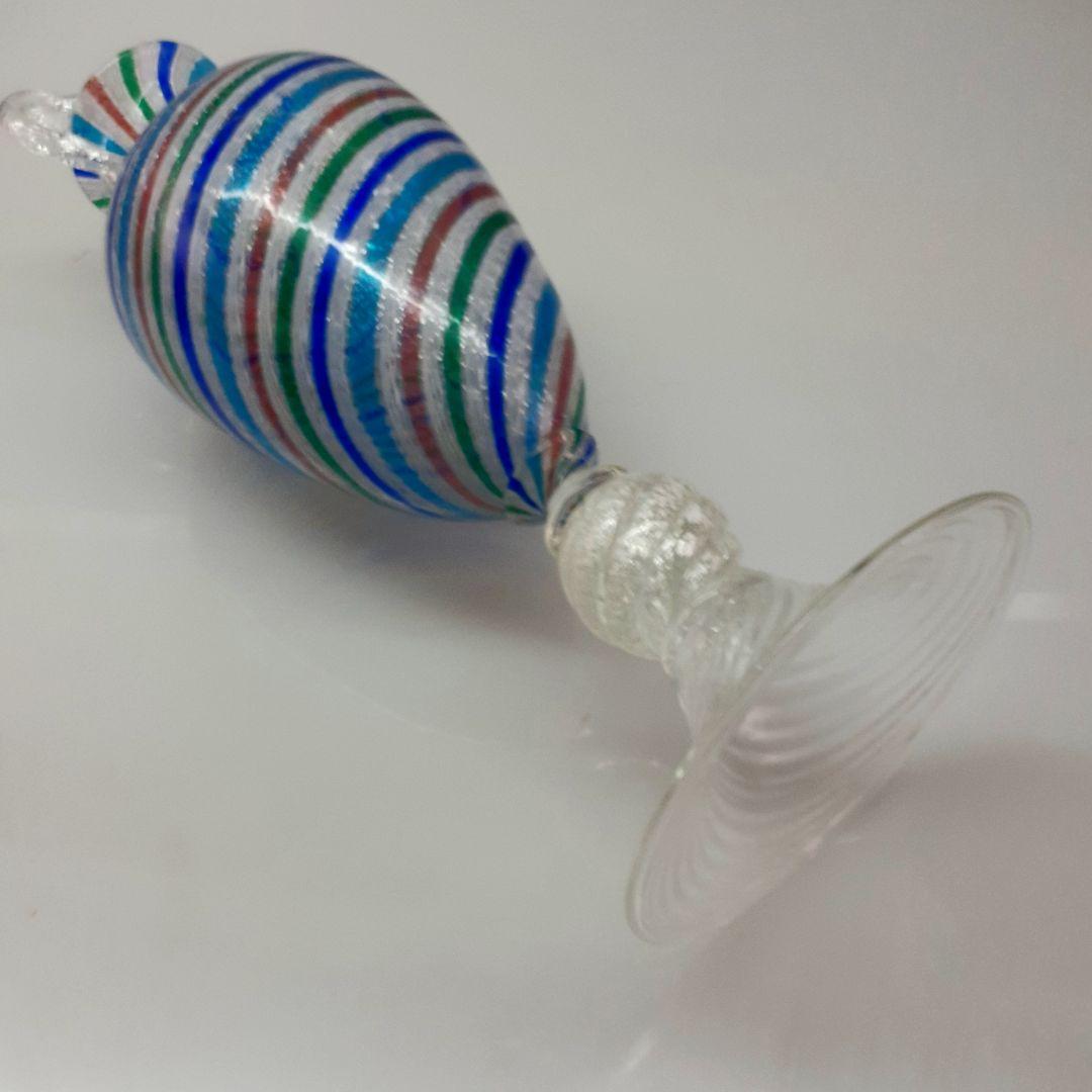 MURANO GLASS ムラノ 銀彩 双耳 カラフル レース 花器 オブジェ