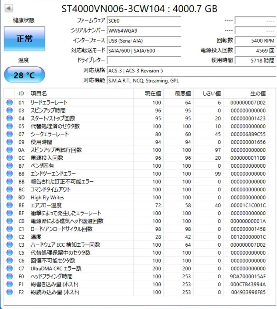 【正常】IronWolf 4TB NAS CMR 保証ステータス27年12月①
