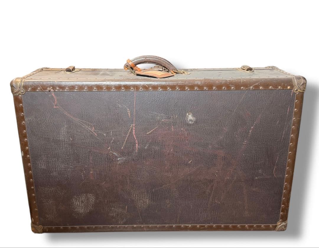 #アンティーク トランクケース 木製 革風素材 ヴィンテージ収納箱