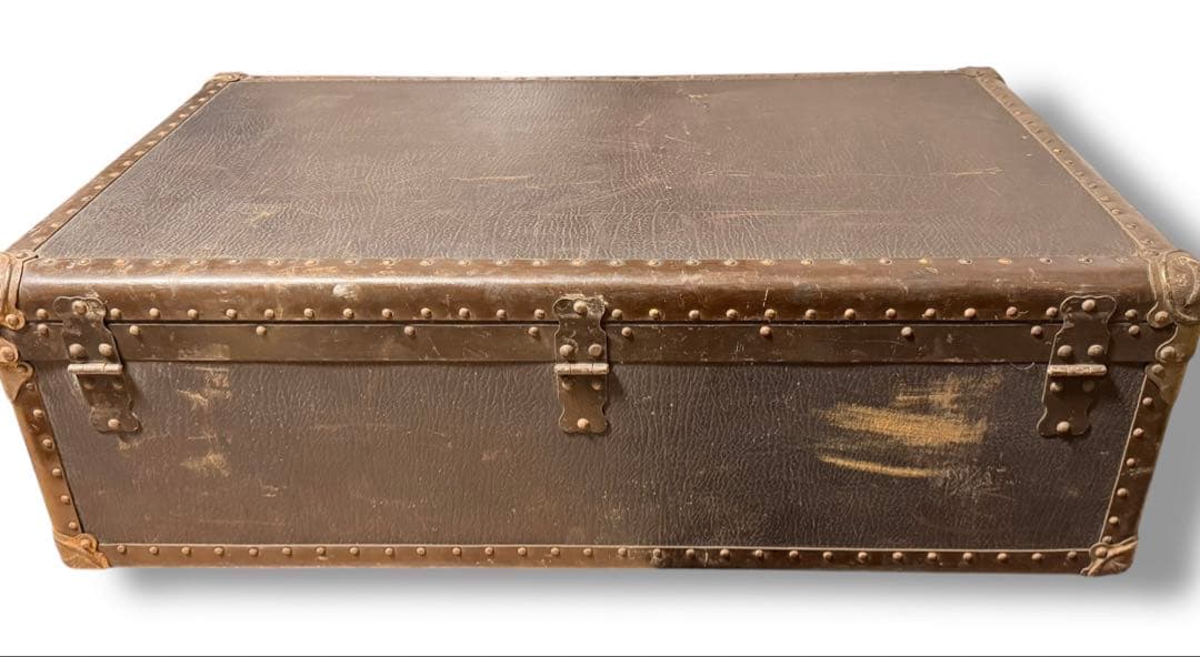 #アンティーク トランクケース 木製 革風素材 ヴィンテージ収納箱