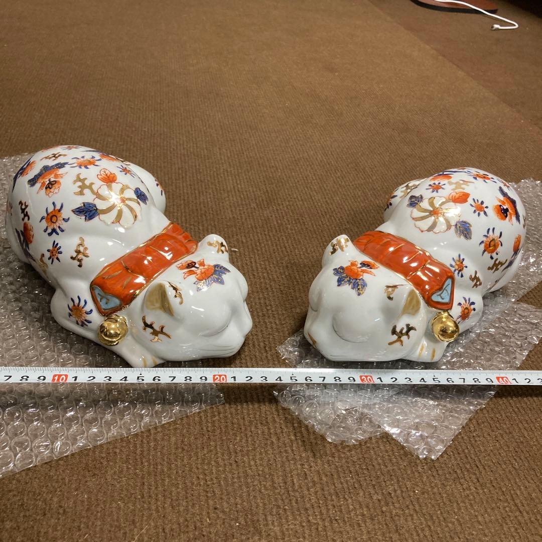 九谷焼 眠り猫 置物 花柄