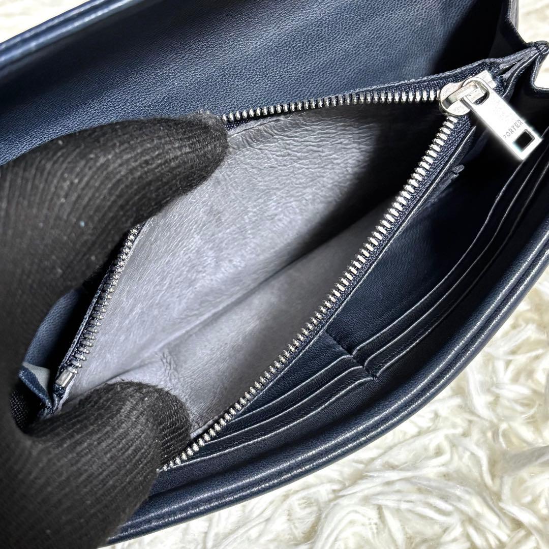 PORTER CRUST クラスト フラップ長財布 本革 ネイビー シープスキン