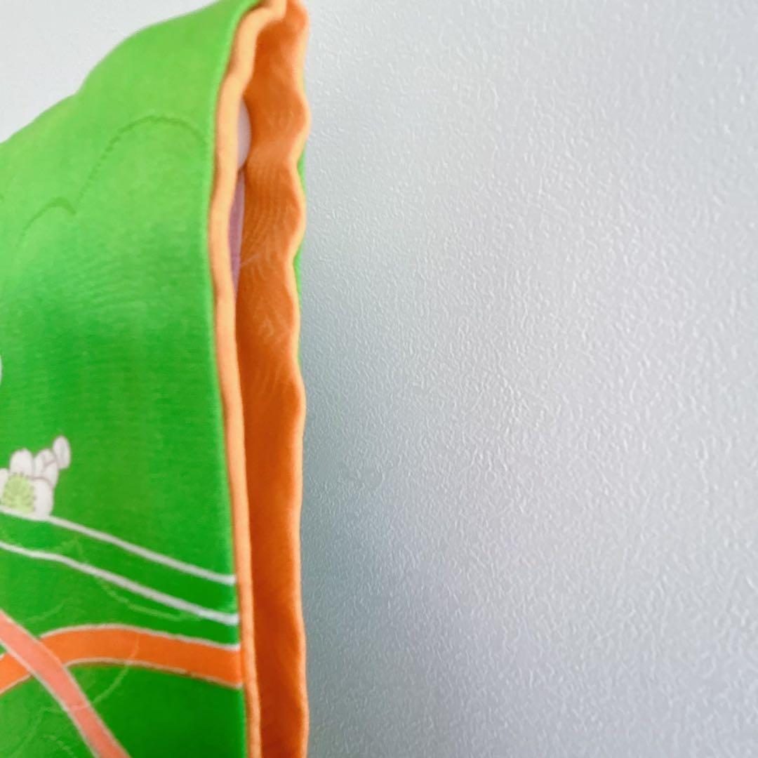 フルセット 七五三 7歳女の子 長着＆長襦袢＆帯＆小物　黄緑　絞り柄　組紐　花