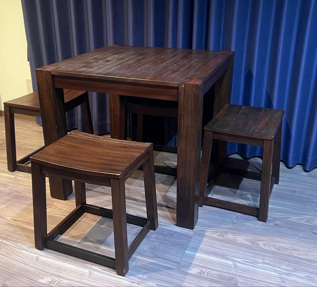 ダークブラウン木製ダイニングテーブルセット【引取り限定】