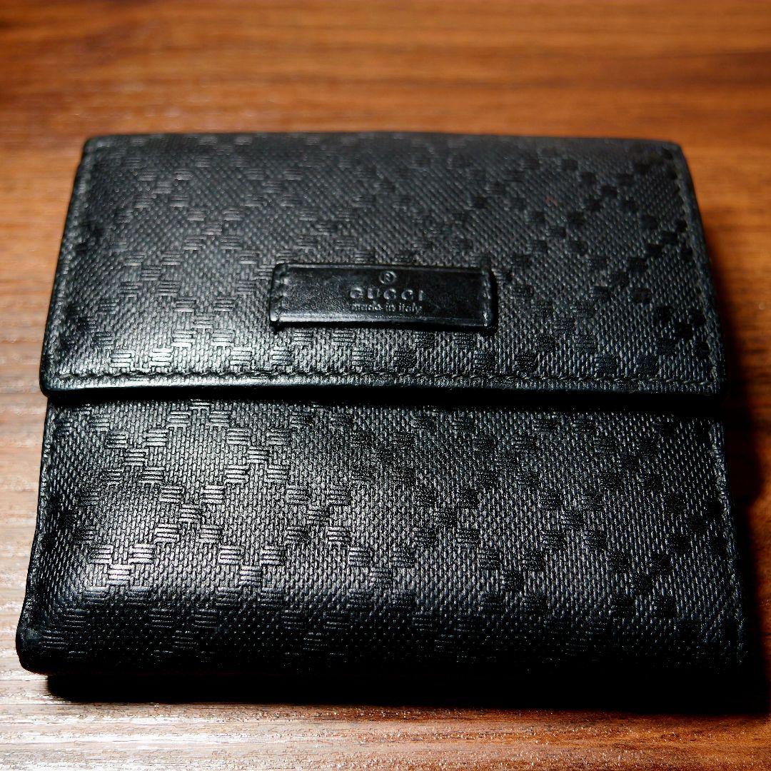 GUCCI ブラックレザー 三つ折り財布 箱、保存袋他付き