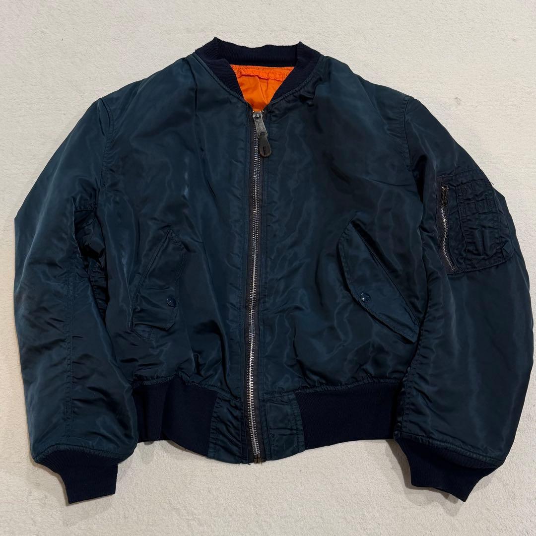 90s アルファ MA-1 リバーシブル ネイビー×オレンジ 短丈 Y2K L