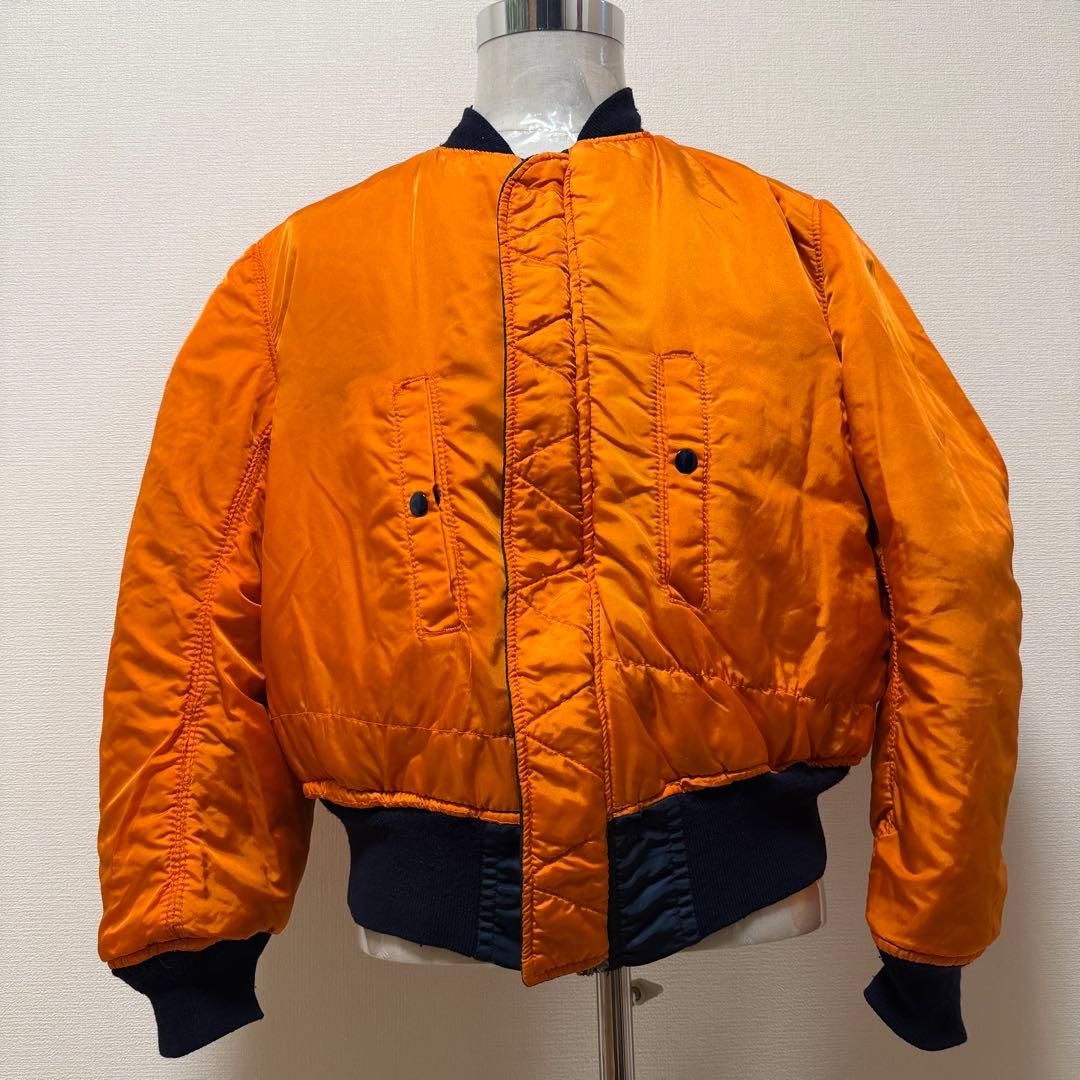 90s アルファ MA-1 リバーシブル ネイビー×オレンジ 短丈 Y2K L