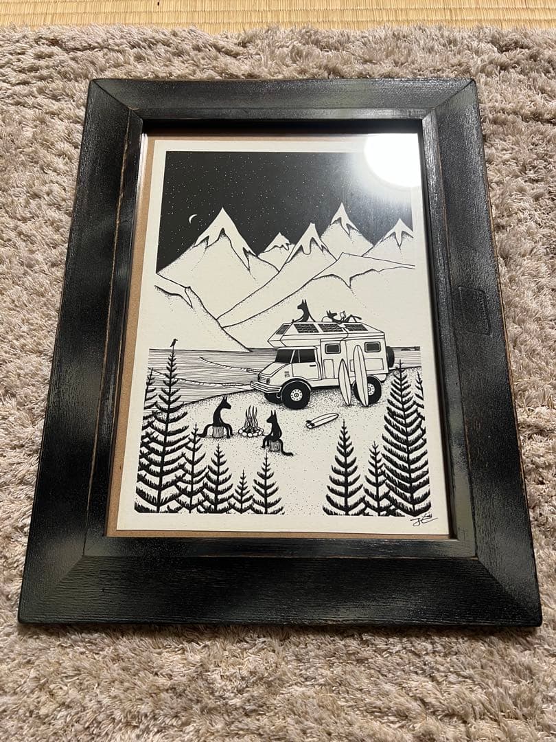 アウトドア版画 木製フレーム付き　M&M