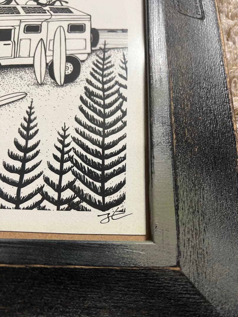 アウトドア版画 木製フレーム付き　M&M