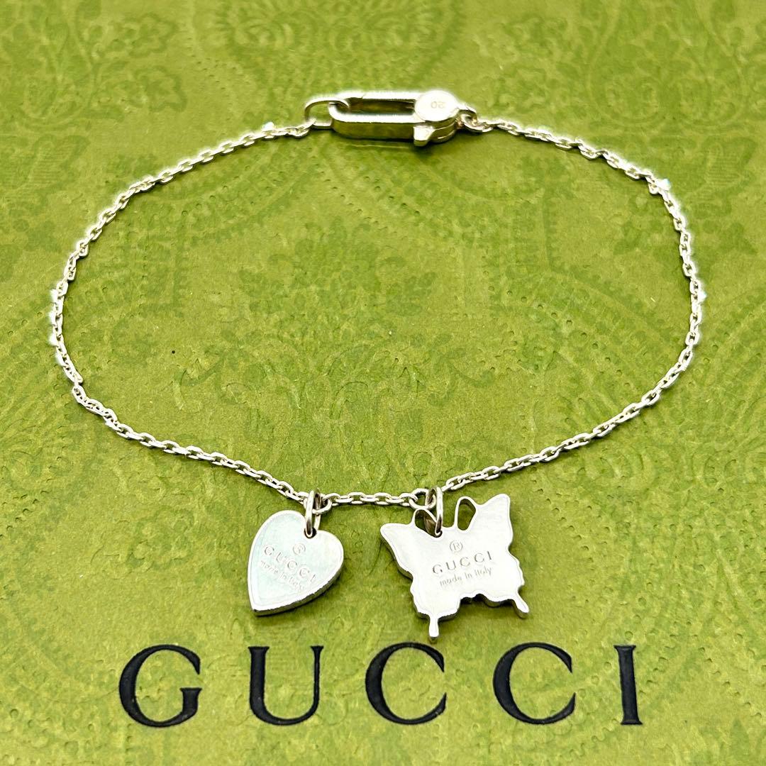 美品　グッチ　ハート　バタフライ　ブレスレット　シルバー　925