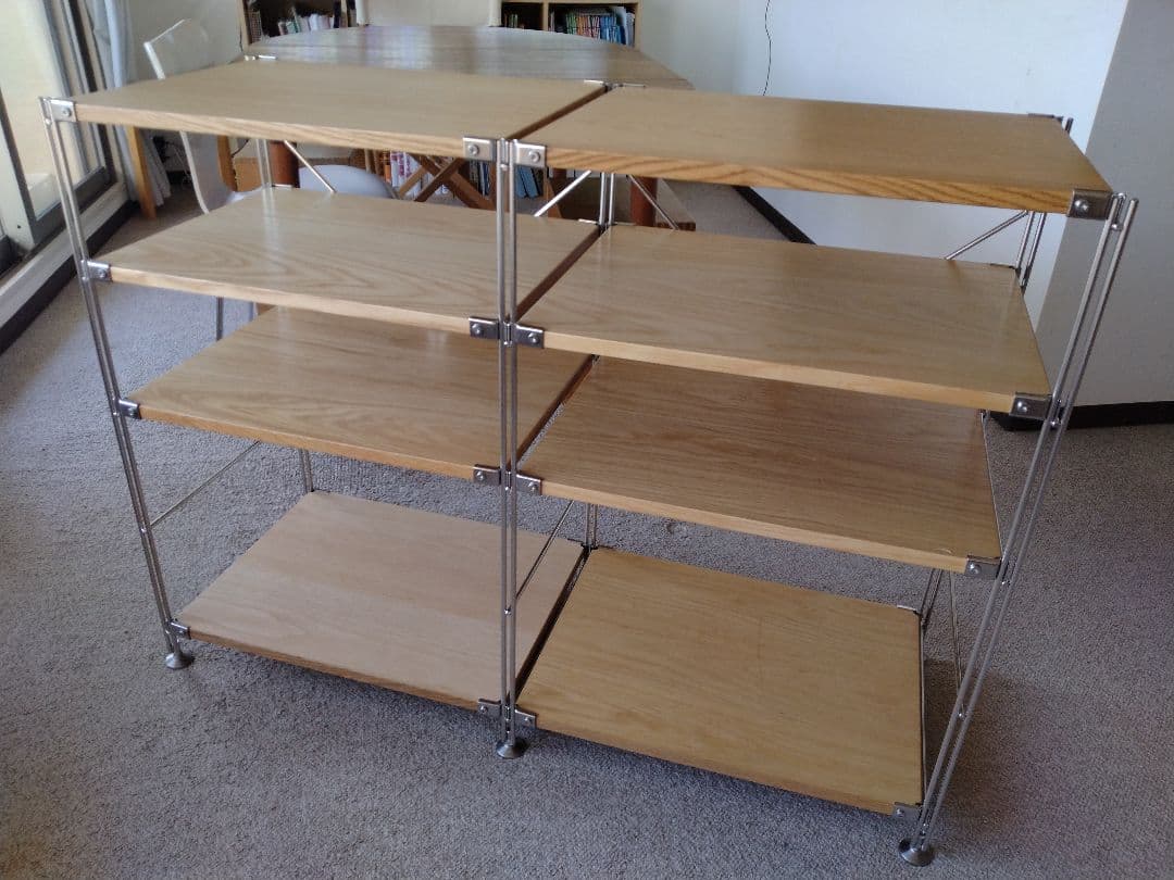 【美品】MUJI無印良品 ステンレスユニットシェルフ小56cmオーク材4段連結