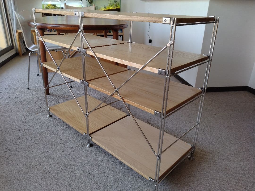 【美品】MUJI無印良品 ステンレスユニットシェルフ小56cmオーク材4段連結
