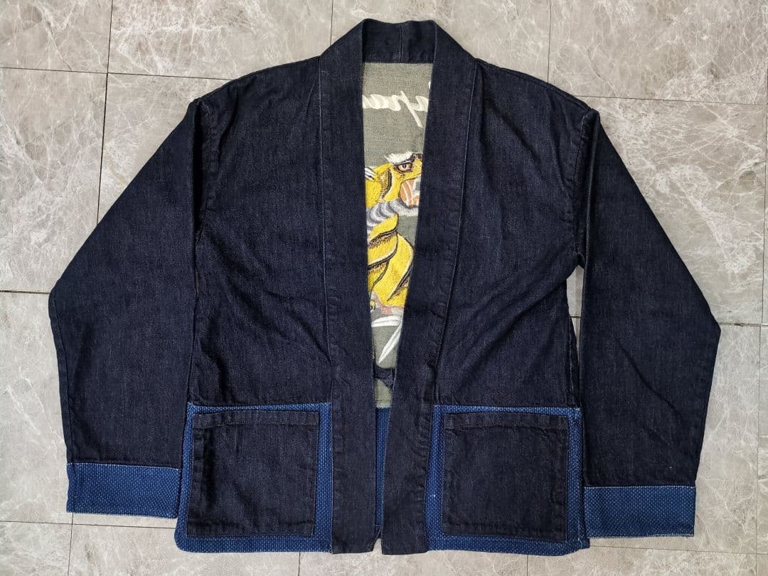 桃太郎ジーンズ 刺子生地切替 虎 スーベニアスカデニム作務衣