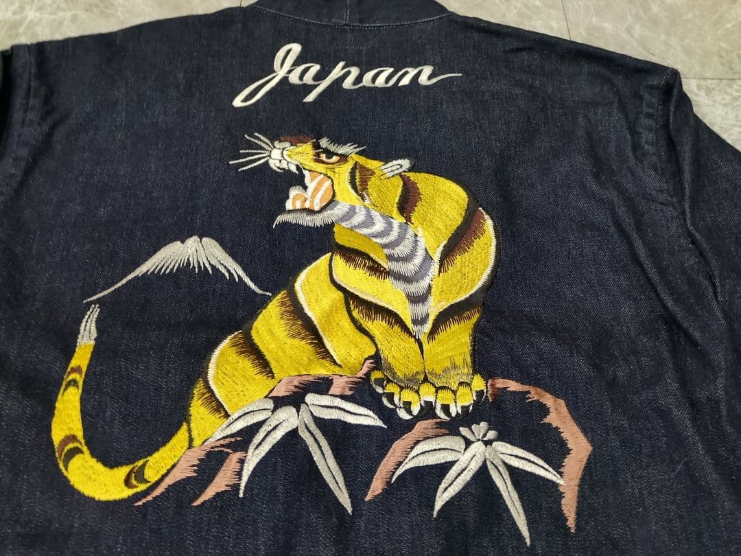 桃太郎ジーンズ 刺子生地切替 虎 スーベニアスカデニム作務衣