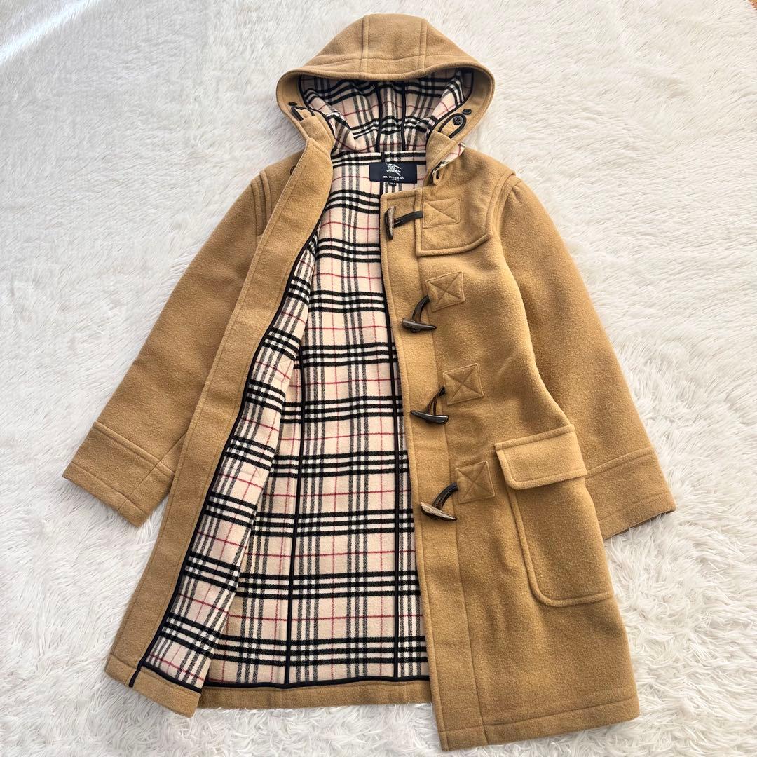 人気 定番 バーバリーロンドン ダッフルコート ノバチェック キャメル フード付