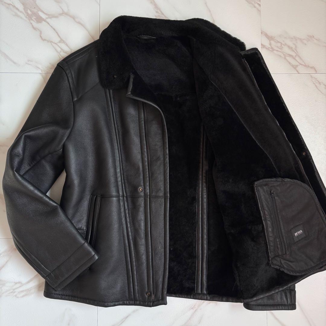 激レア◆HUGO BOSS リアルムートン ジャケット 50サイズ 黒