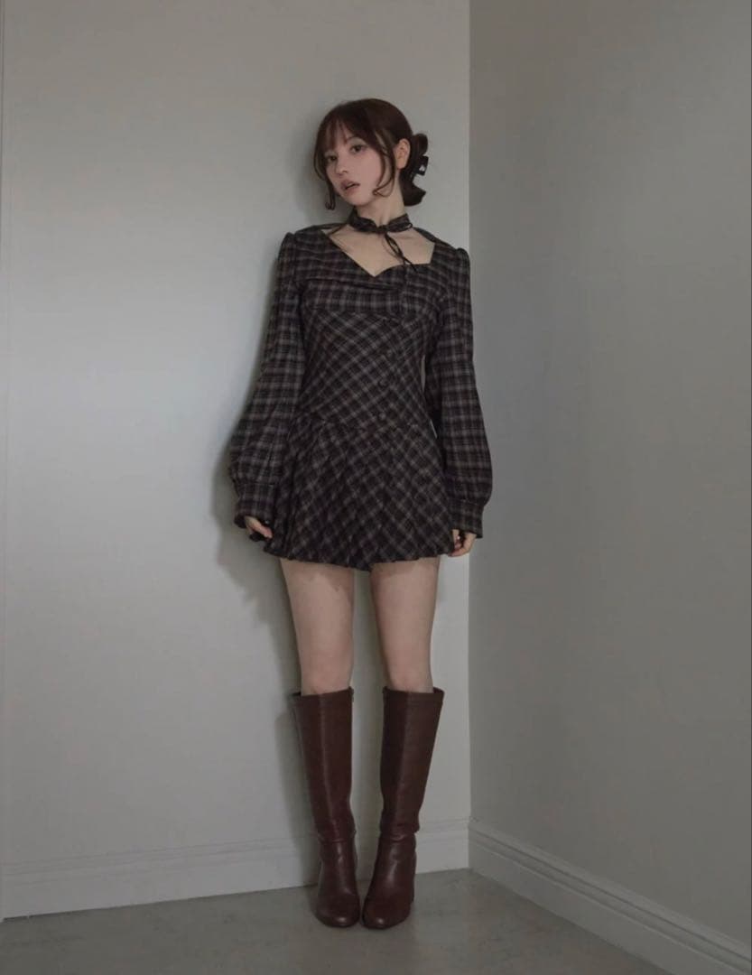 ANDMARY Renon pleats mini dress ベージュ