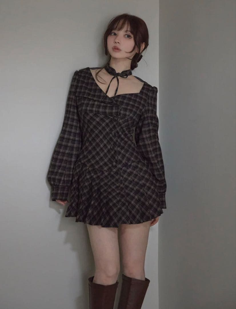 ANDMARY Renon pleats mini dress ベージュ