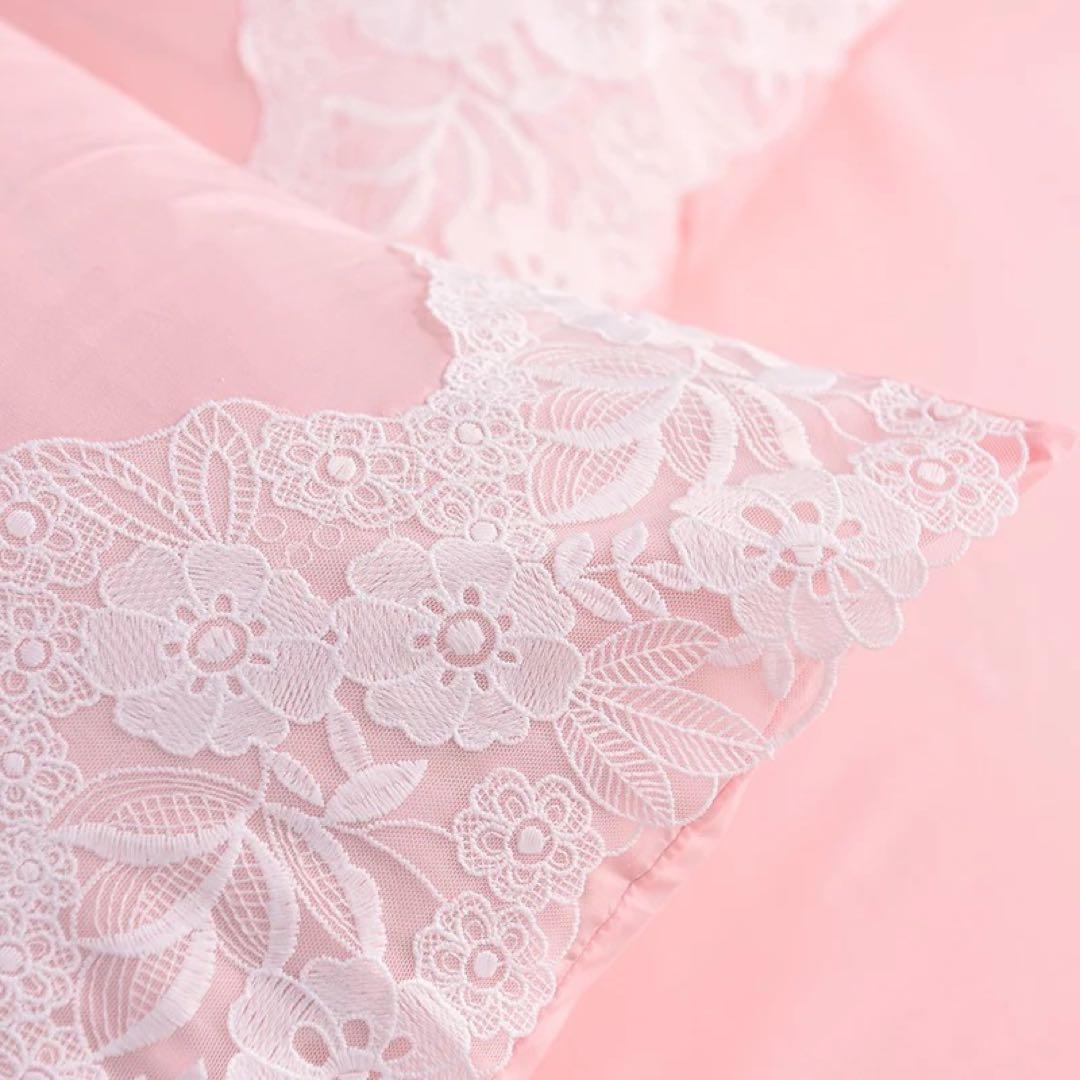 ピンク フリル レース セミダブルカバーセット