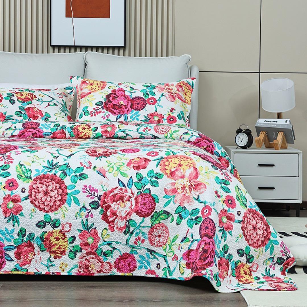 キルトベッドカバー3点セット綿マルチカバー キルティング 142