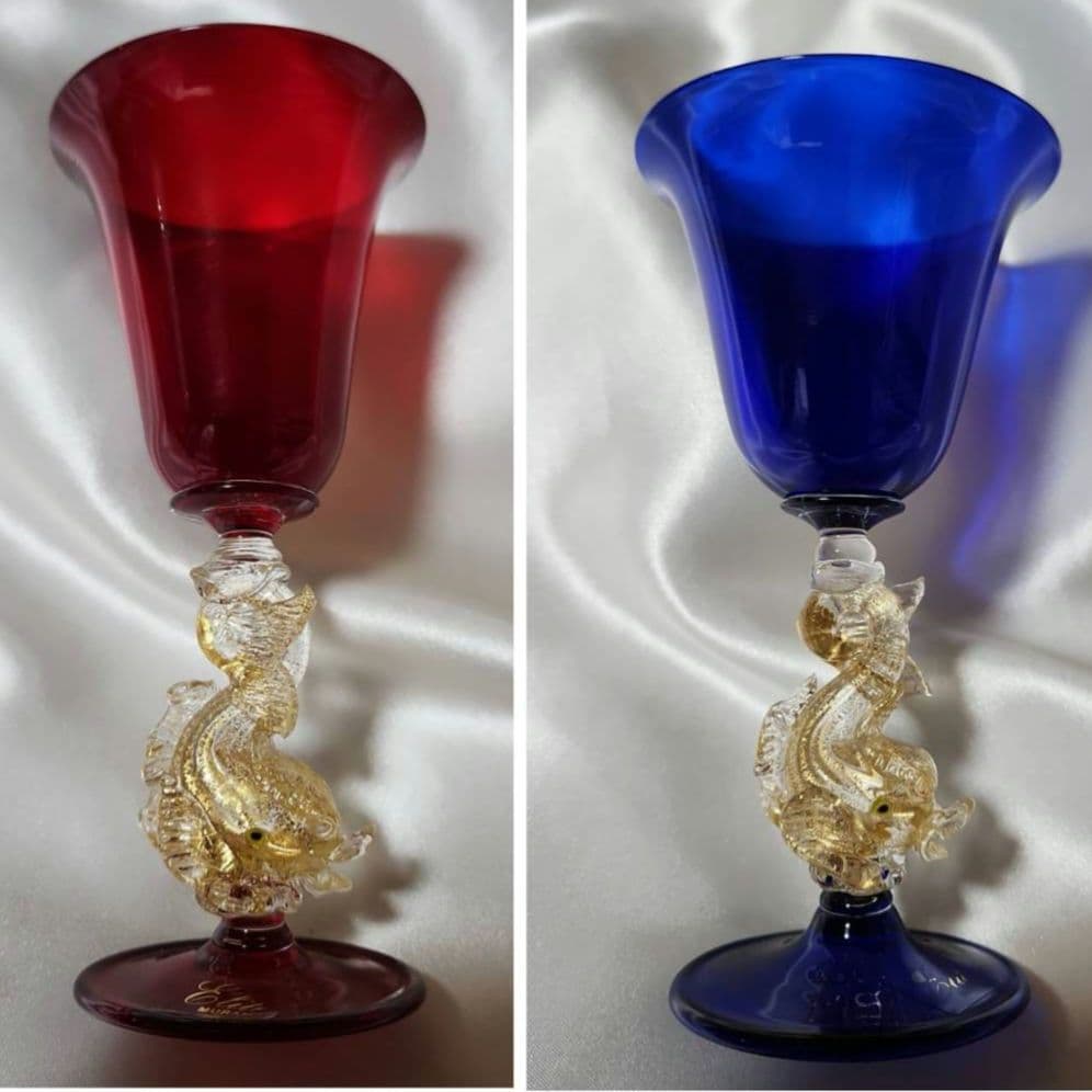 ベネチアンガラス ムラーノグラス イルカ ワイングラス 2点セット