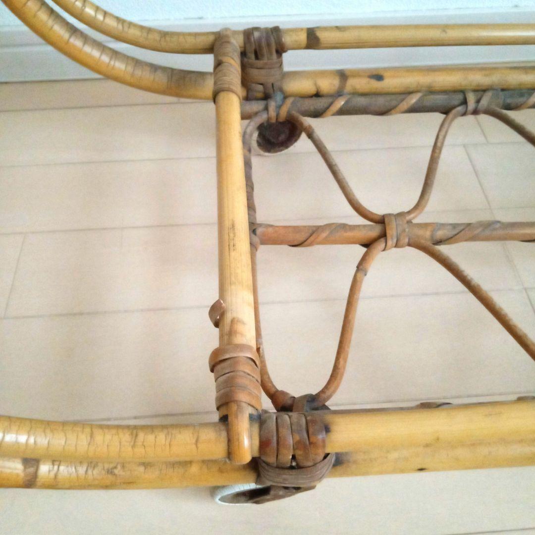 ラタンとガラスのフラワースタンド キャスター付き スウェーデン 北欧