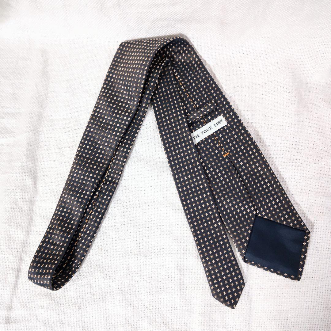 タイユアタイTIE YOUR TIE小紋柄シルク9cm幅ビジネスネクタイ茶