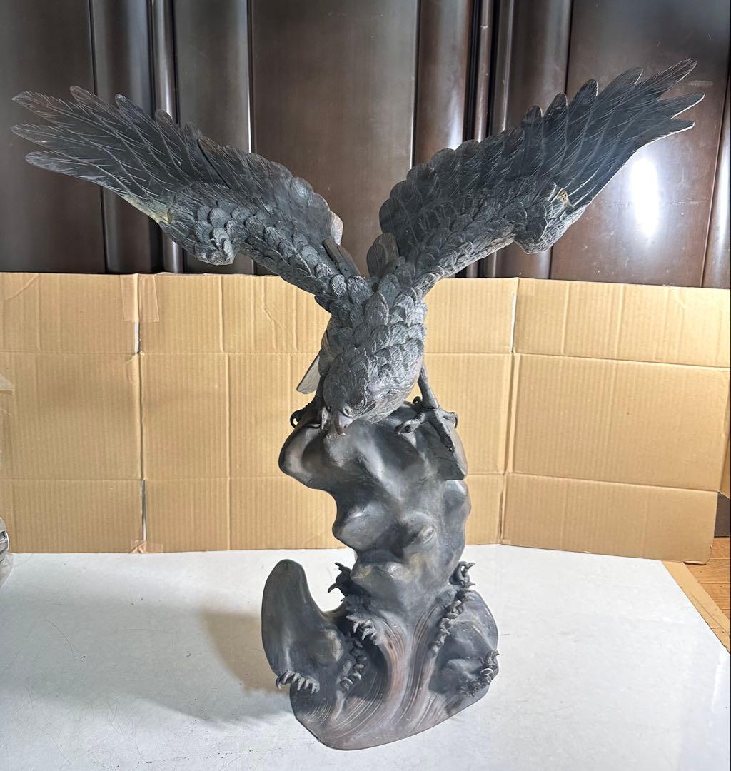 秀正作 鷹 鷲 銅像 アンティーク 工芸品 銅 置物 骨董 銅製 銅器 骨董品