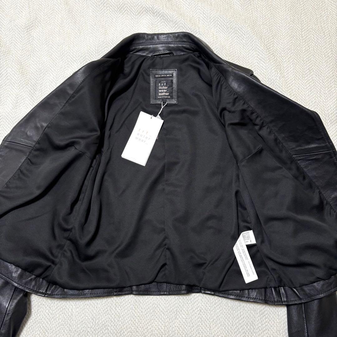 新品タグ付 ZARA ザラ 本革 レザーライダースジャケット M ブラック