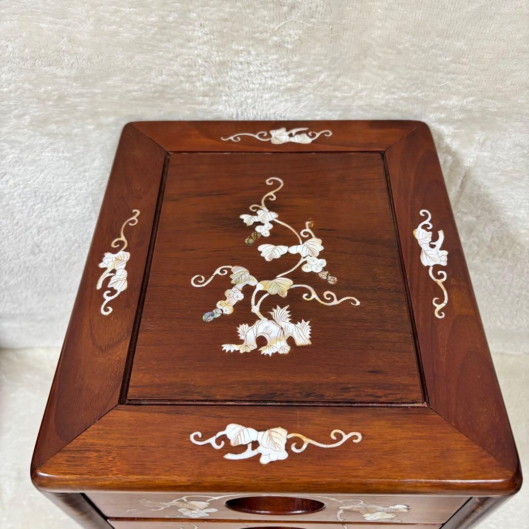 【希少品】螺鈿 家具 唐木 花梨 螺鈿細工 葡萄柄 小引出し5段 レトロ