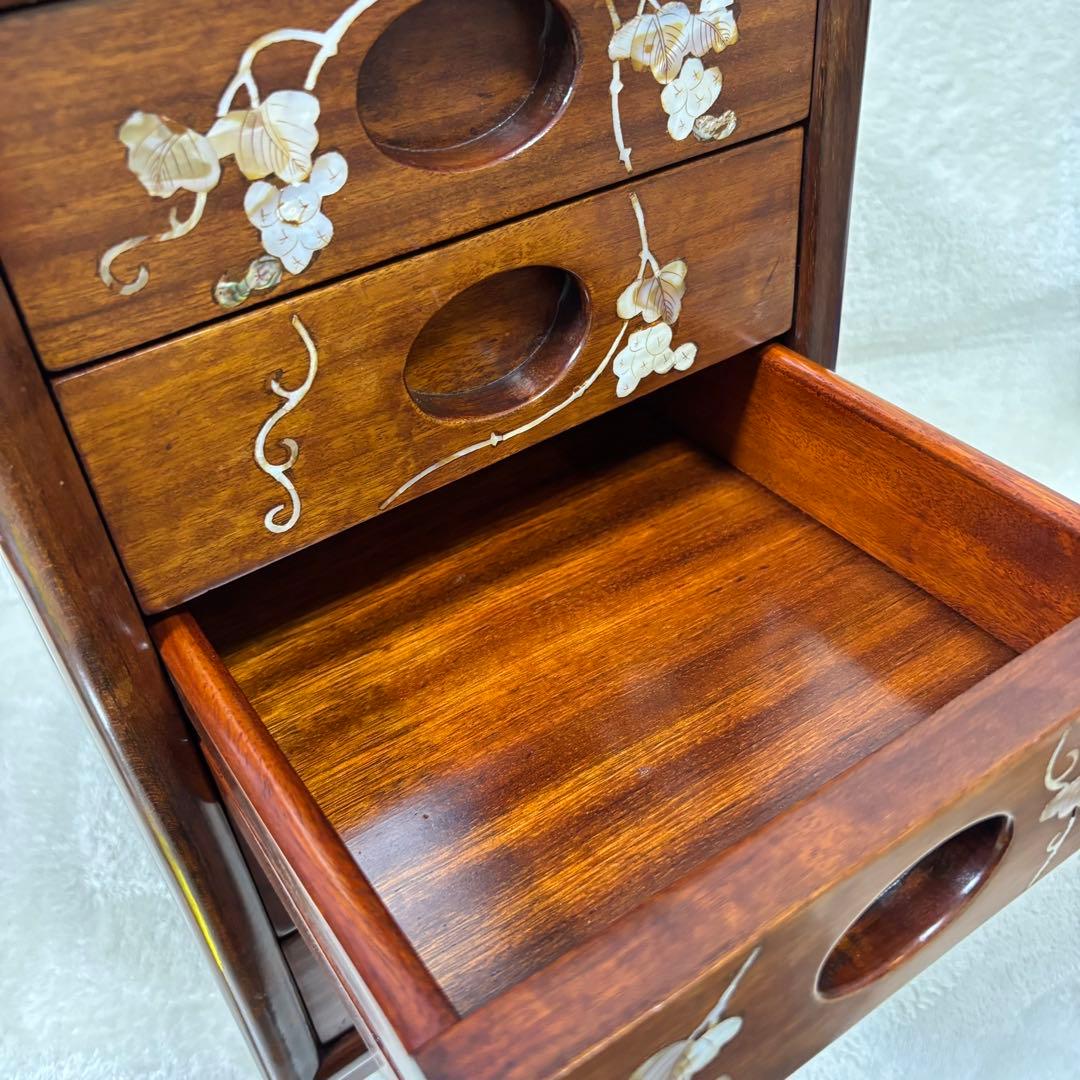 【希少品】螺鈿 家具 唐木 花梨 螺鈿細工 葡萄柄 小引出し5段 レトロ