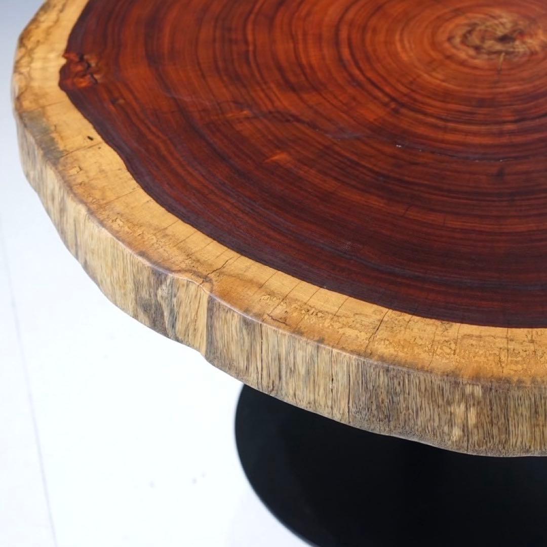 【ヒビありの為激安！】一枚板　テーブル　カフェテーブル　一本脚　輪切り