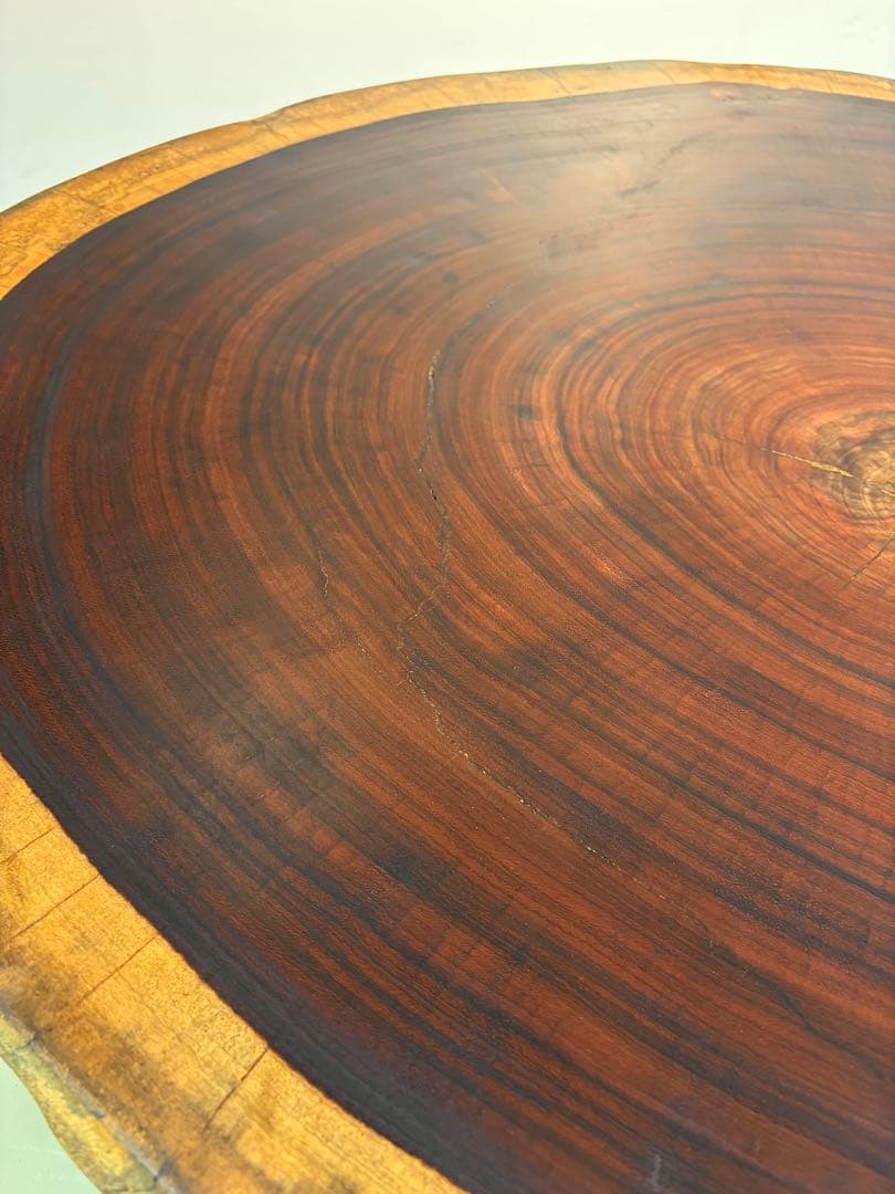 【ヒビありの為激安！】一枚板　テーブル　カフェテーブル　一本脚　輪切り