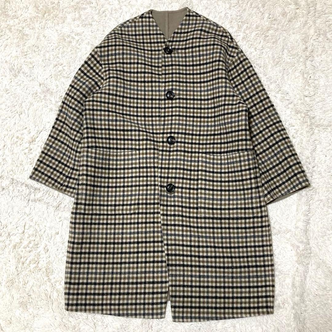 LE GLAZIK ルグラジック チェック柄 リバーシブル ノーカラーコート
