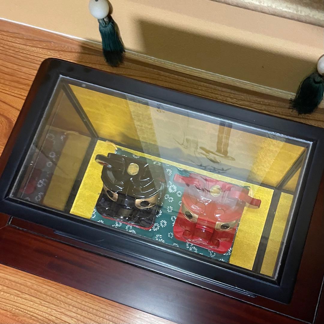 酒田獅子頭 置物 雄雌黒赤一対 伝統工芸品 和風インテリア